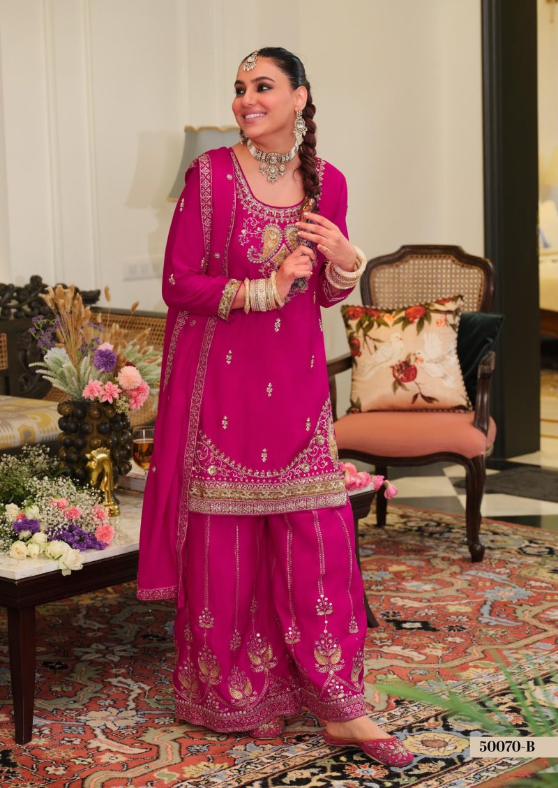 D 50070 A and B By Zaveri Chinon Beats Readymade Suits 